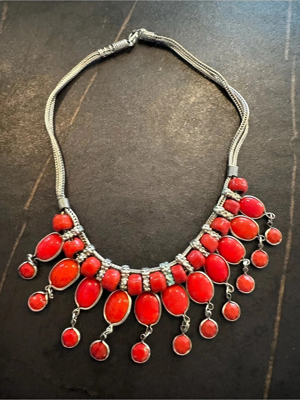 Red Statement Bib Necklace Like New